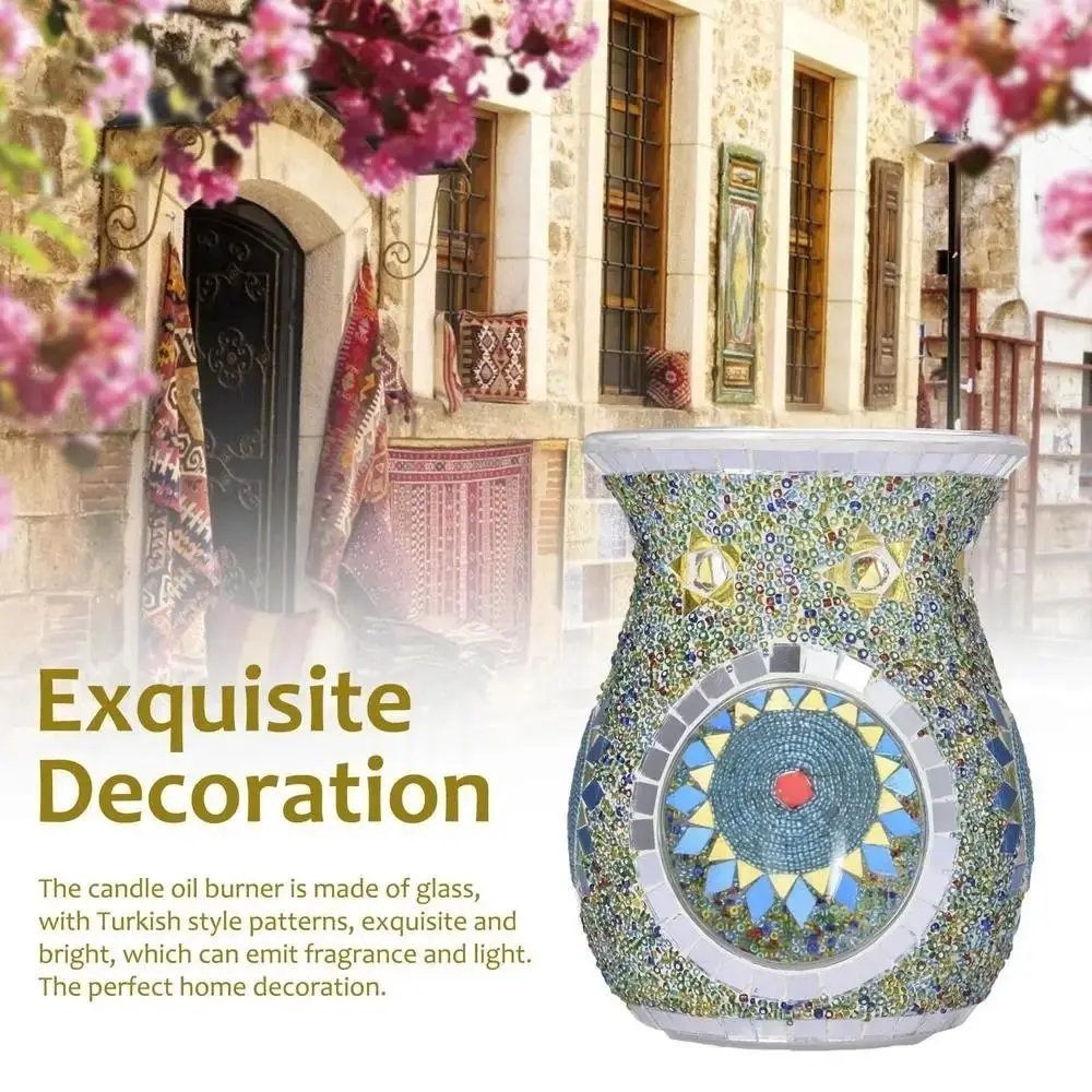 Mosaic Glass Aroma Candle Holder Durable Classic Essential Oil Burner Colorful Romantic Stained Glass Aroma Lamp Valentine's Day