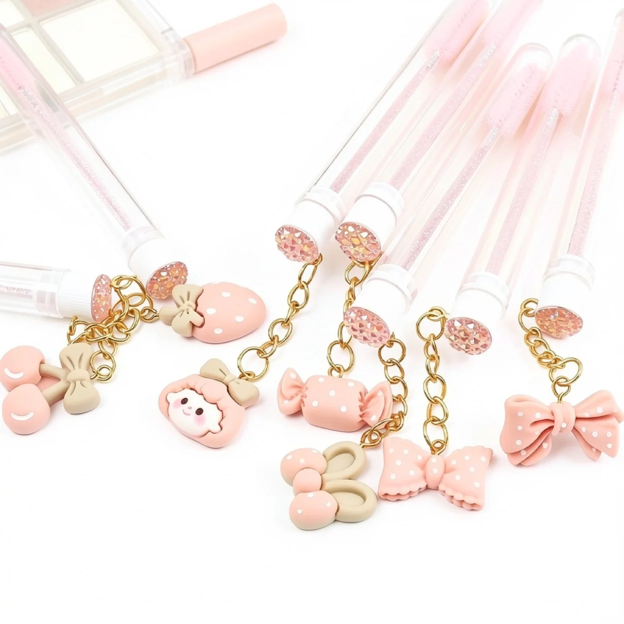 Cute Tube Mascara Wands Pink Pendant Portable Eyelash Brushes Dustproof Lash Extension Applicator Lash Cleaning Makeup Tools
