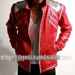 Impersonator Michael Jackson Costumes Jacket Stuff Beat it Red Zipper Jacket Fans Imitator