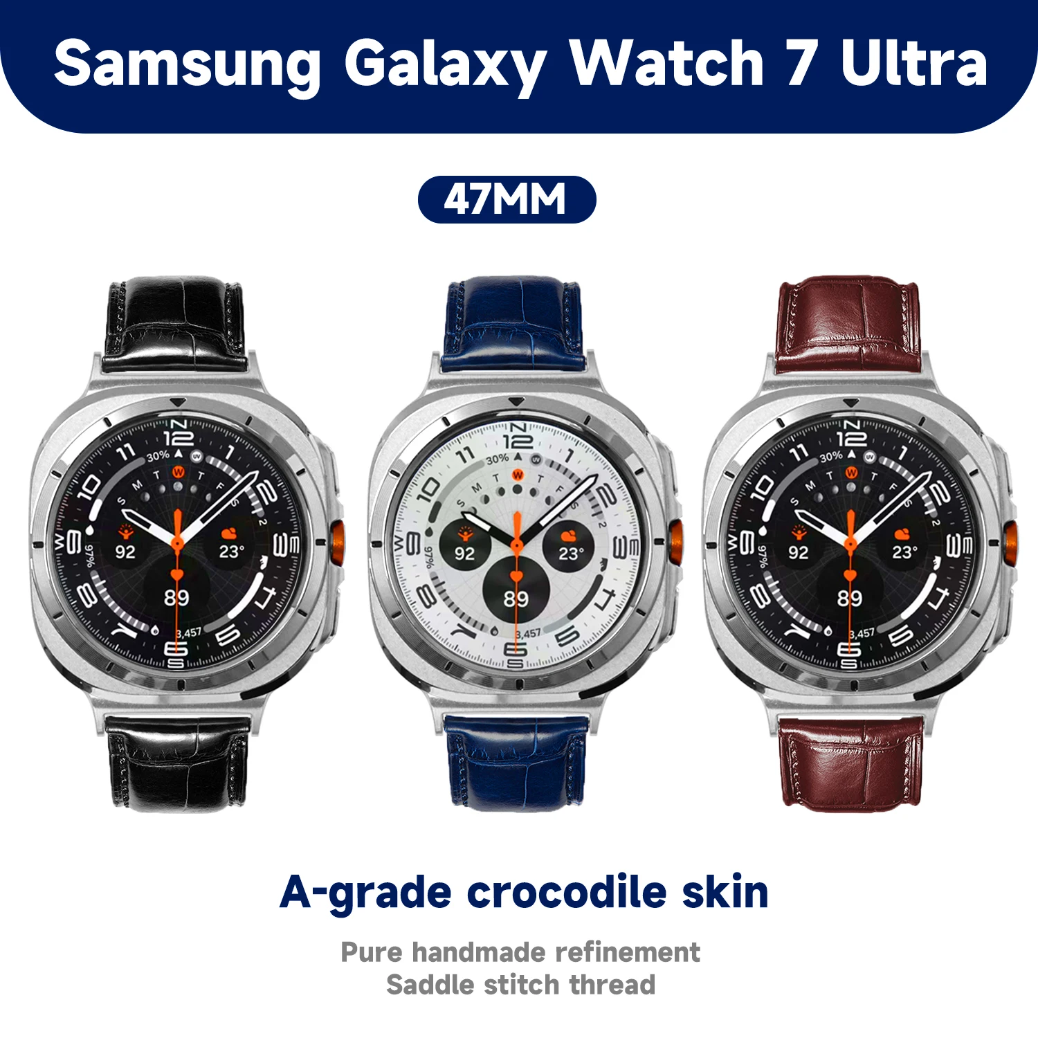 2025 New Quality Crocodile Skin Band Suitable for Samsung Galaxy Watch 7 Ultra 47mm Cower Leather Strap