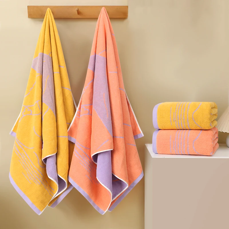 Cotton cartoon line enlarged thick bath towel, suitable for adults, children, men and women, absorbent without shedding hair