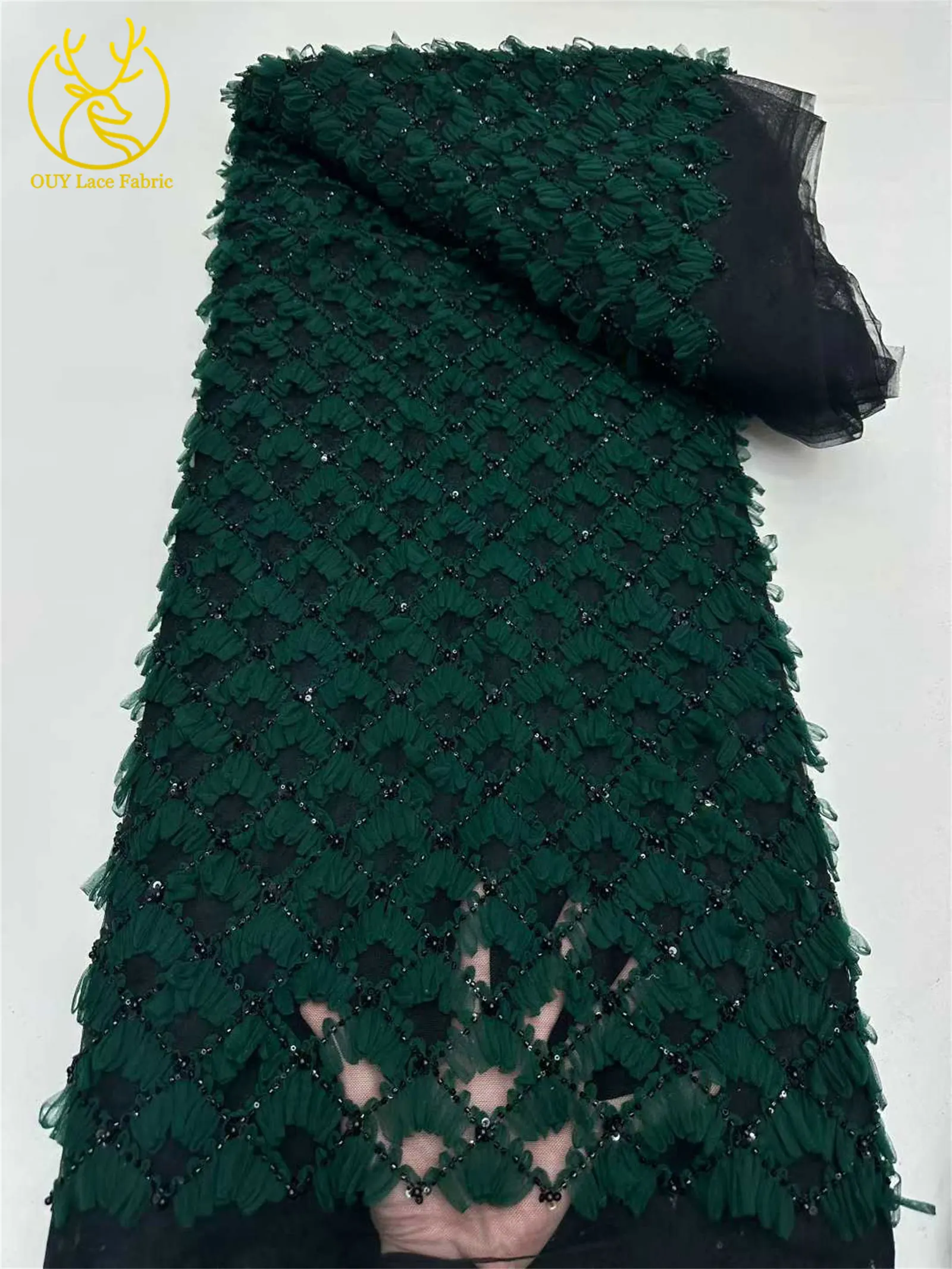 Lila Flieder 3D-Spitzenstoff 2026 Hochwertiger Afrikanischer Pailletten-Perlen-Spitzenstoff für Damen-Abendkleider Nähen 5 Yards – Detail 15