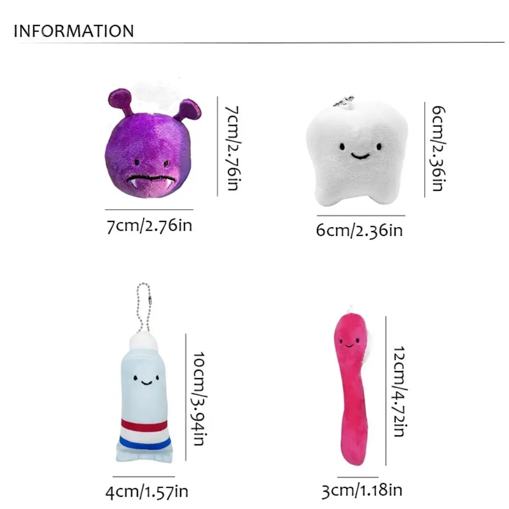 Cute Soft Teeth Plush Keychain Plush Stuffed Cartoon Care for Teeth Pendant Decayed Tooth Toothpaste Couple