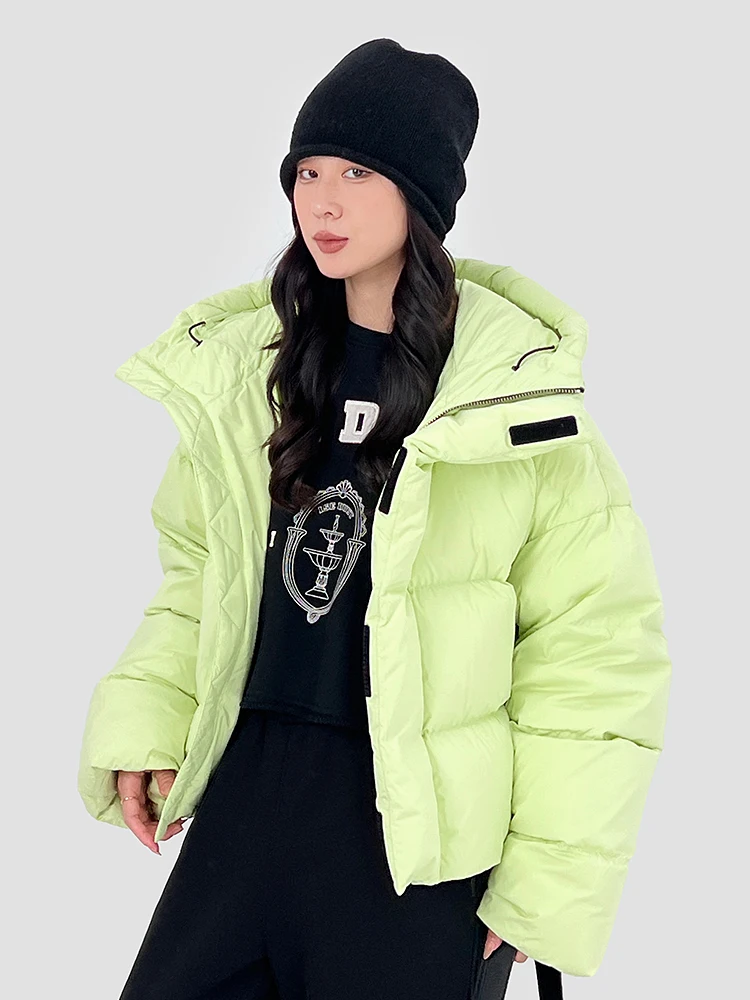 

Women's ort Hooded down Jaet 2024 Winter New Sle White Goose Feather Bread Sle Coat Square id Pattern Thiened