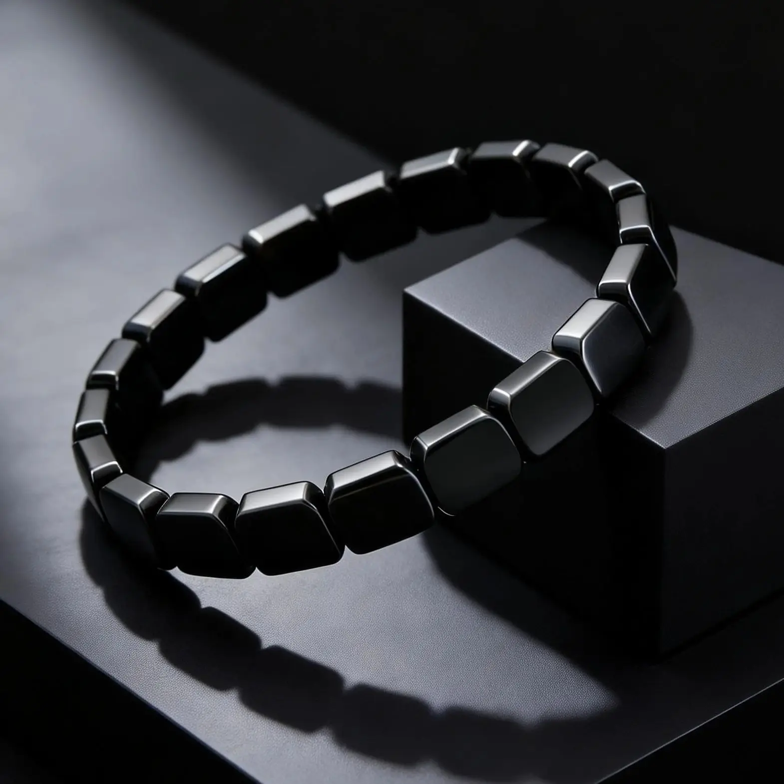 Natural Hematite Elastic Bracelet for Men Square Black Natural Stone Reclaim Your Confidence Bracelet Fashion Jewelry Birthday