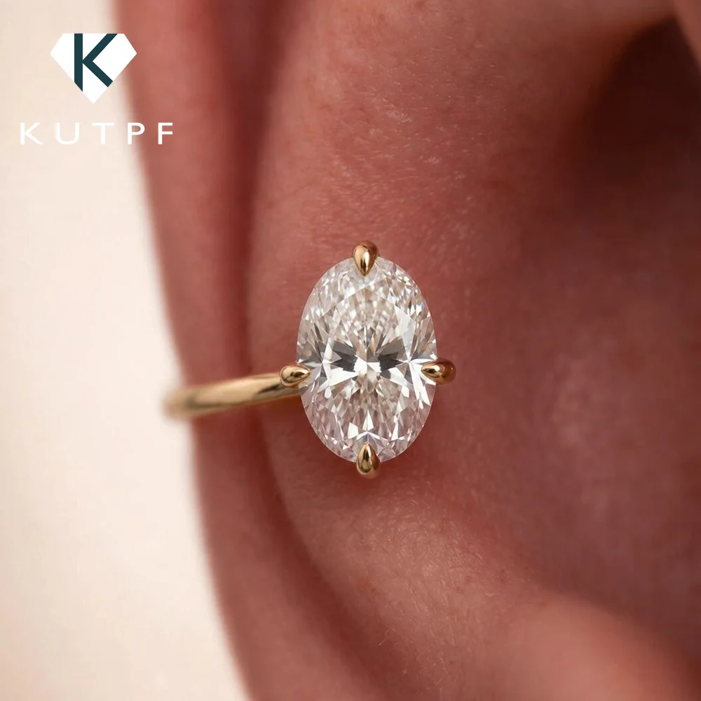 Certified 1Carat Oval Cut Solitaire Moissanite Diamond Open Ear Cuff For Women S925 Silver Minimalist Unique Earring No Piercing