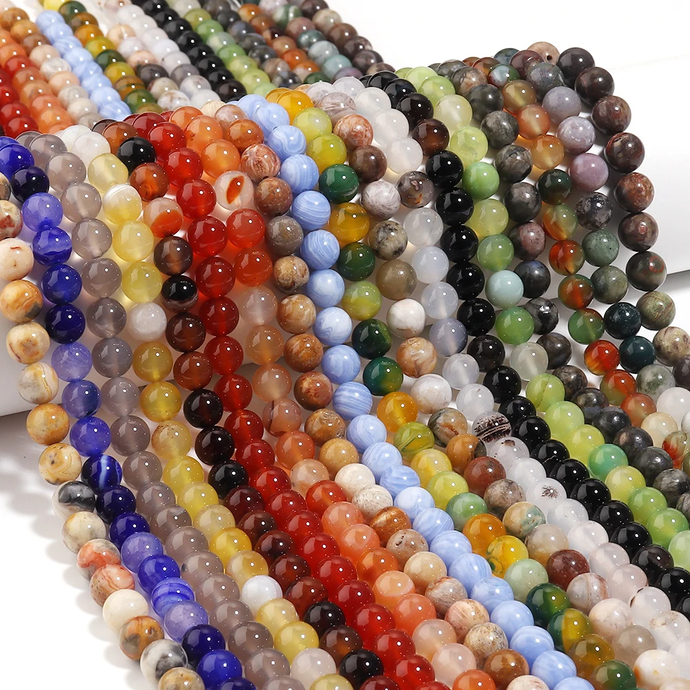 32–95 Stück Natursteinperlen, bunte Achatperlen, Onyx, runde lose Perlen, DIY-Armband, Halskette für Schmuckherstellung, Zubehör – Detail 3