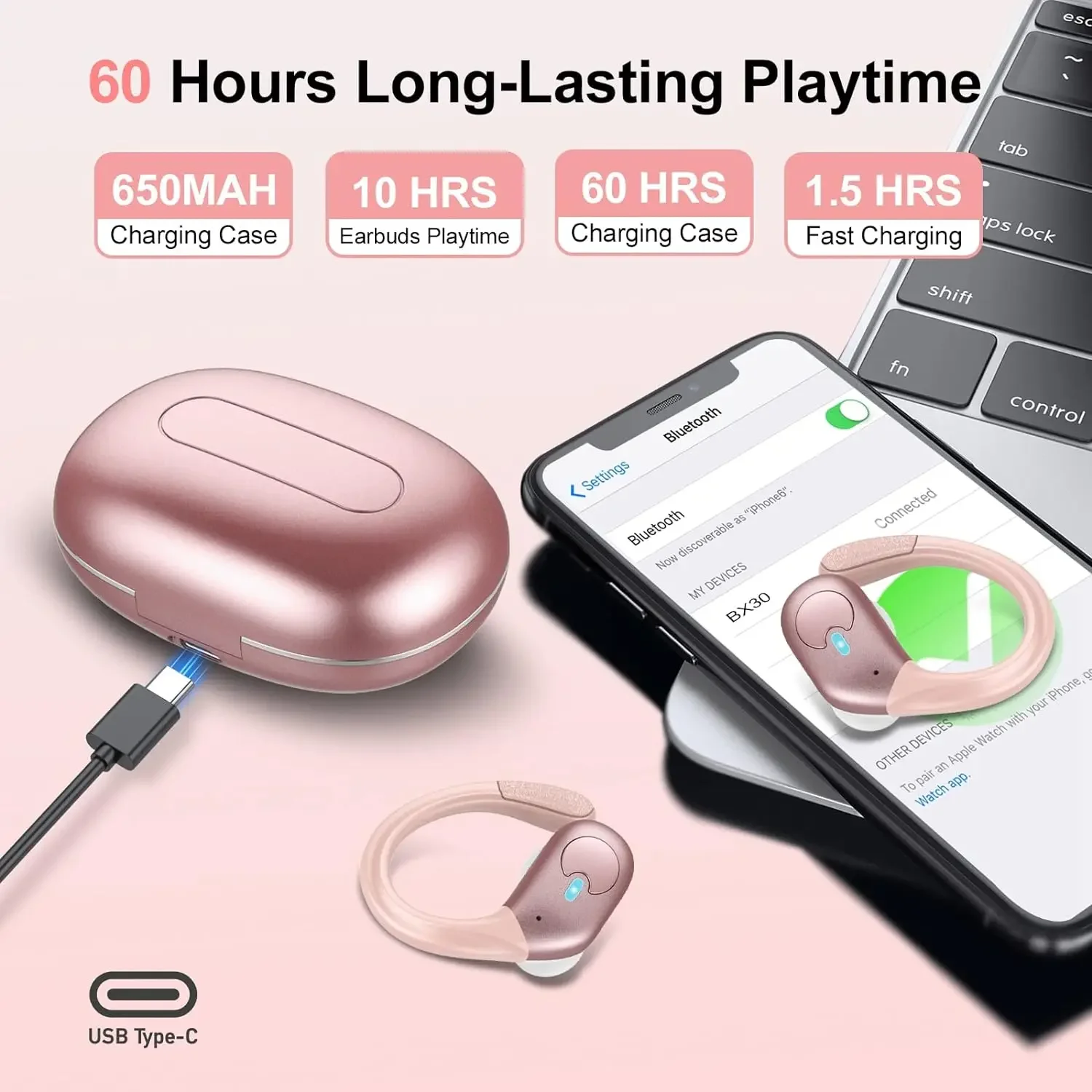 BX30 auriculares Bluetooth 5,4 IPX7 auriculares inalámbricos impermeables con micrófono con cancelación de ruido ENC graves profundos para deportes entrenamiento gimnasio