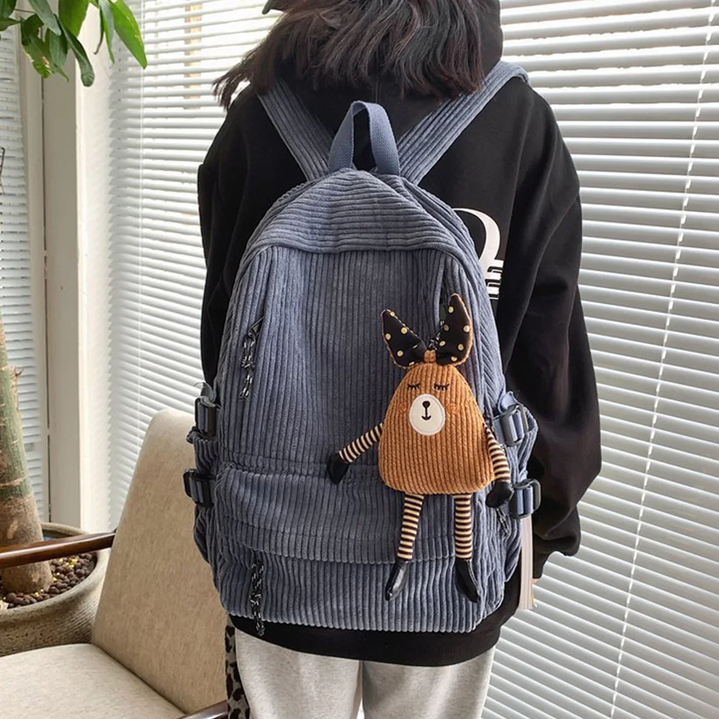 Girl Backpack Student Pouch Shoulders Bag Ins Style Blue with Pendent