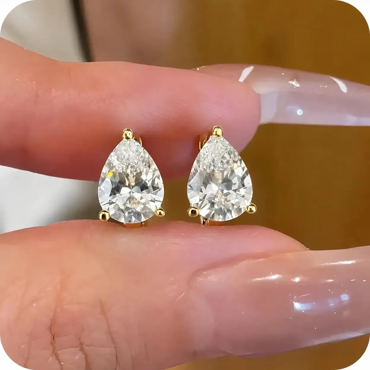 Moonmory, schlichte, modische Ohrringe im Marquise-Schliff, aus Messing, als Creolen für Damen, 14 Karat vergoldet, ovale Birnenohrringe, Geschenk zum Muttertag. – Detail 16