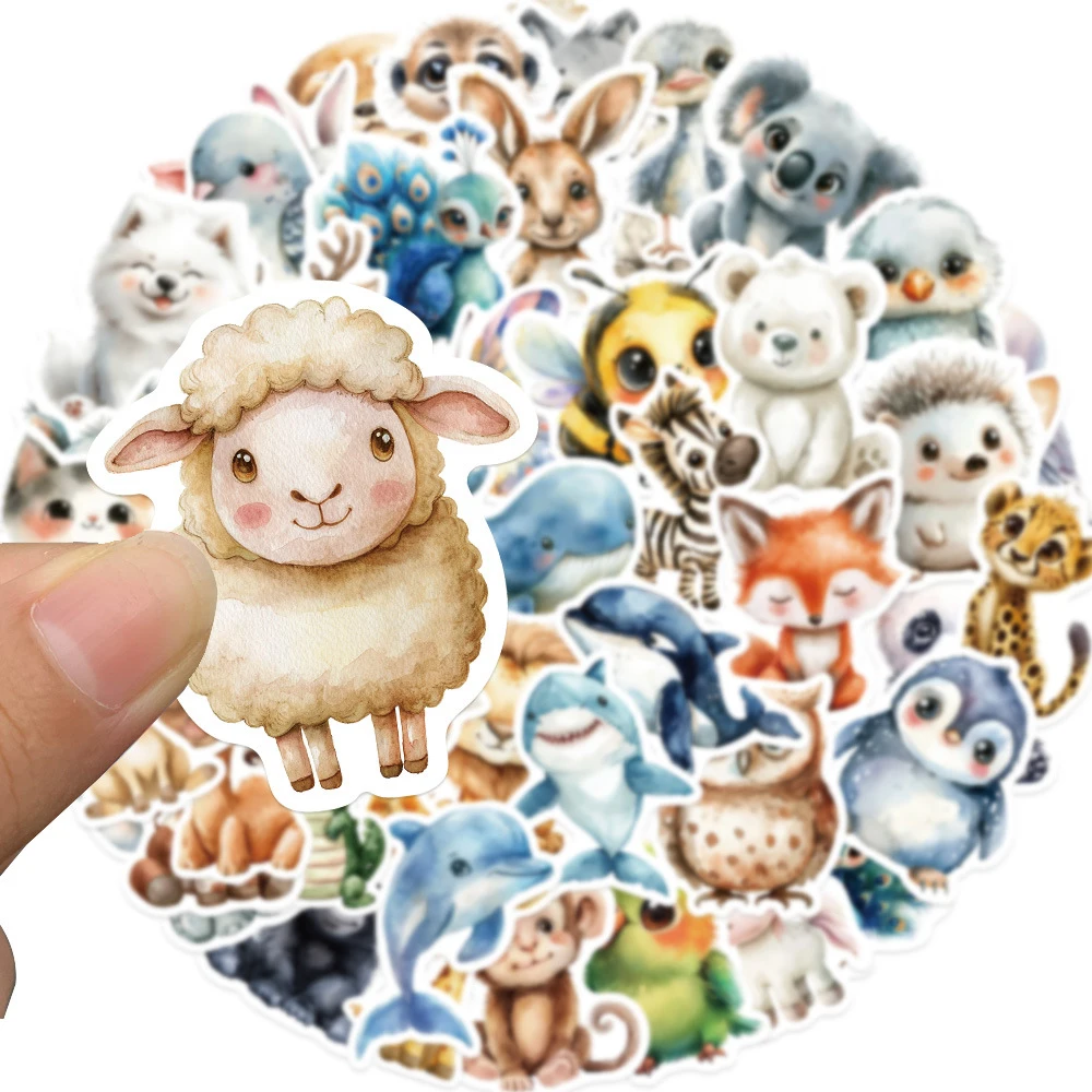 

10/30/50pcs Cute Funny Watercolor Animals Sticker Cartoon Creative Decals Decoration DIY Luggage Scrapbook Phone Sticker Packing