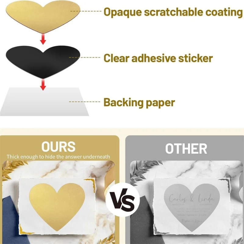 ハート型防水コーティングDIYスクラッチステッカー販促抽選隠し情報と楽しい学習スクラッチステッカー