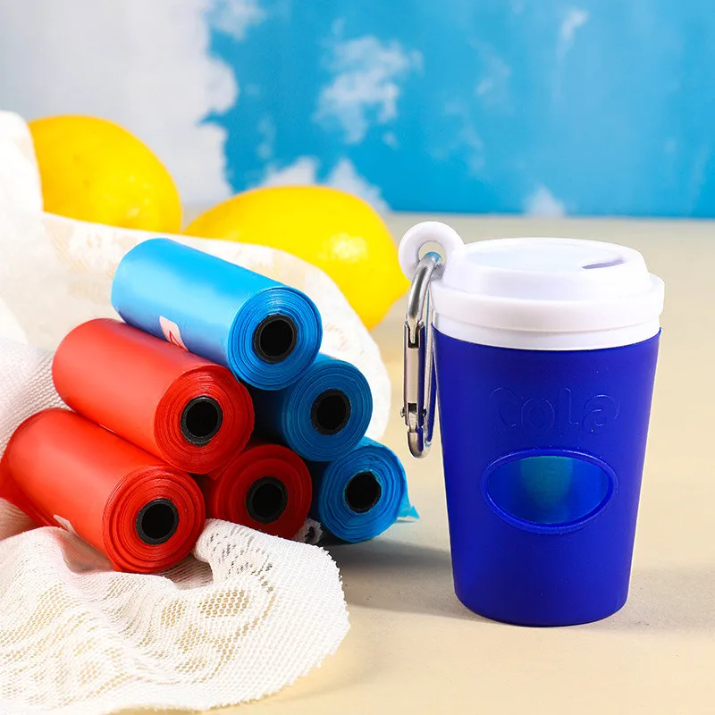 Cute Pet Poop Bag Dispenser with Carabiner Clip Portable Dog Waste Bag Holder Outdoor Walking Pet Clean Supplies for Puppy Cat