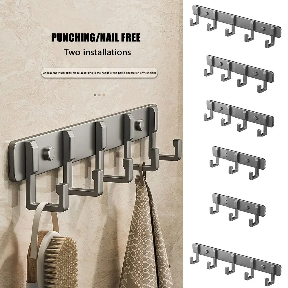 Convenient Wall Door Hook Storage Holder Wall Mount 3/4/6 Hooks Door Hanger Hook Save Space Space Aluminum Hanging Rack