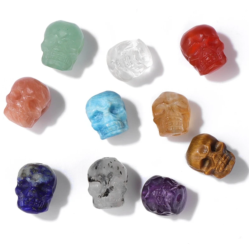 8-10MM Amulet Skull Head Beads Natural Stone Spacer Beads Charm Skull Healing Crystals Reiki Carved Witchcraft Figurine Mineral