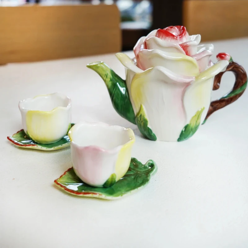 Ceramic Champagne Rose Mini Tea Set Under-Glaze Tea Cup Set Delicate Afternoon Tea Pot French Coffee Set Luxury Beverage