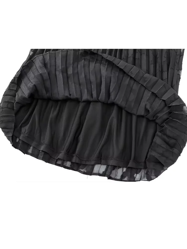 HH النساء الصلبة الدعاوى التلبيب واحدة الصدر طويلة الأكمام حرق التدريجي الطباعة شفافة مطوي قمصان + مرونة تنورة وسط مجموعة