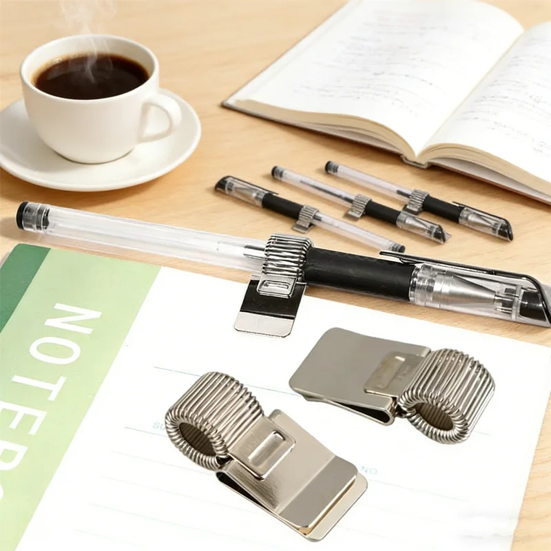 1/3/5Pcs Practical Expandable Spring Electroplated Pen Clip Notebook Handy Spring Pen Slot Fixed Stationery Equipment