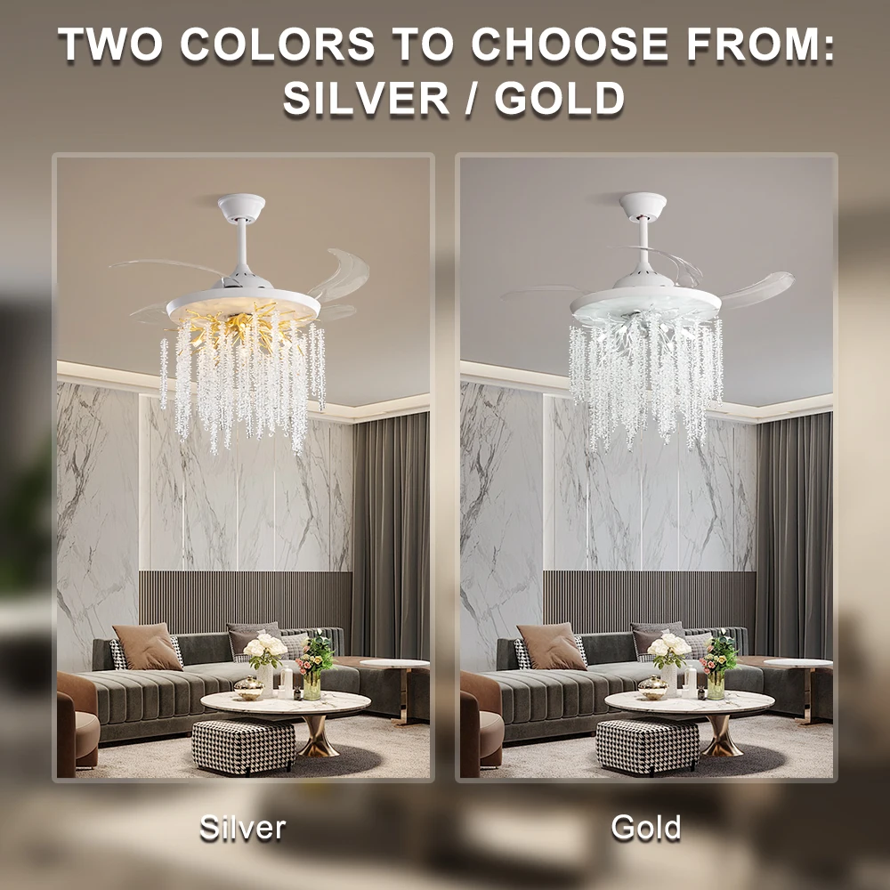 Invisible Ceiling Fan With Chandelier Fan Lights For Bedroom Living Room Kitchen Dining Room Ceiling Fan Chandelier With Remote