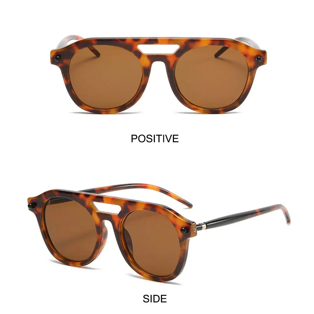 Retro Double Bridge Pilot Round Sunglasses Luxury Punk Orange Shades Fashion UV Protection Eyewear for Women & Men