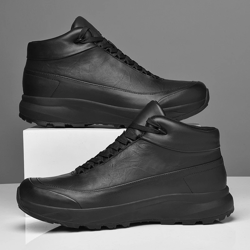 

Модные мотоциклетные ботинки до щиколотки, осенне-зимние мотоботы на шнуровке, повседневные прогулочные ботинки, высокие мужские ботинки из натуральной кожи