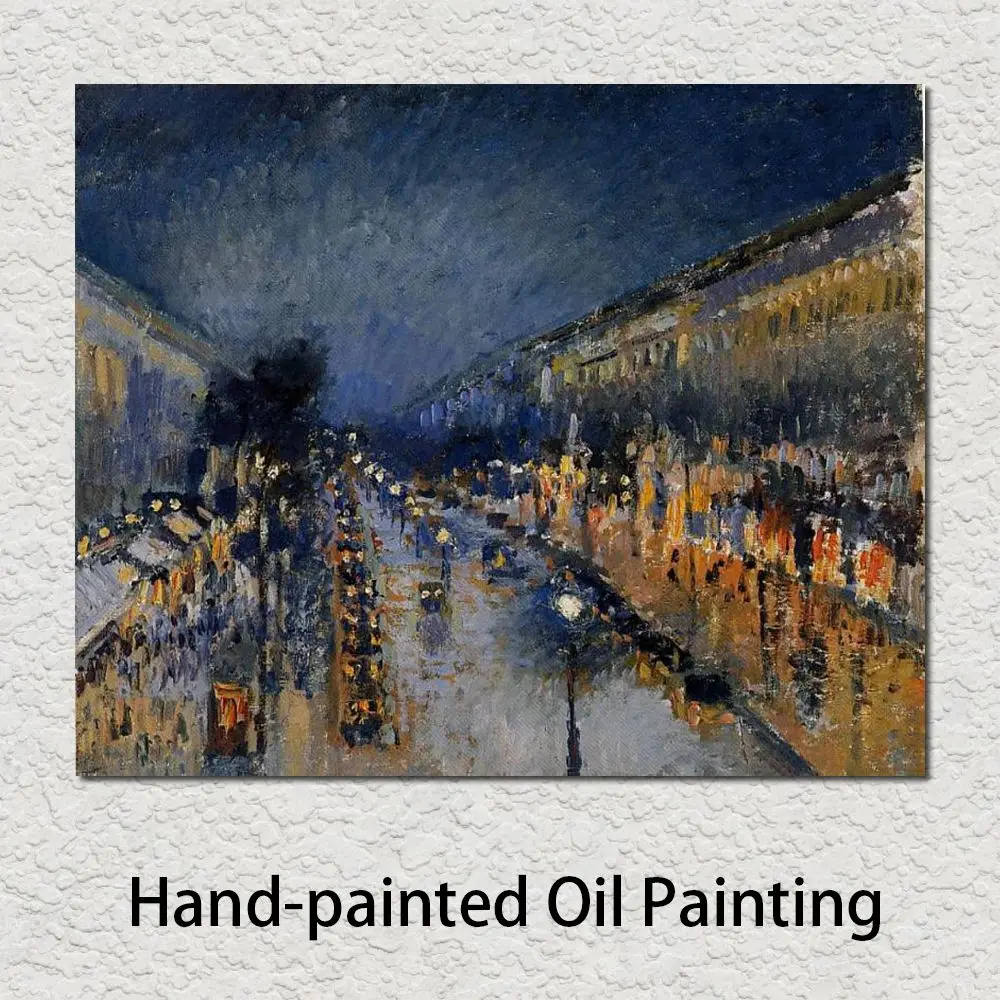 

Hand Painted Canvas Art the Boulevard Montmartre at Nigh Camille Pissarro Paintings Countryside Landscape Artwork Home Decor