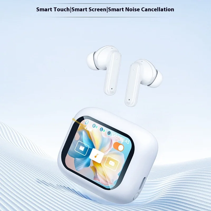 

New LCD Touch Screen Noise Reduction Bluetooth Earphone TWS Wireless ANC Smart Full Color Screen Headset Earbuds for Android IOS