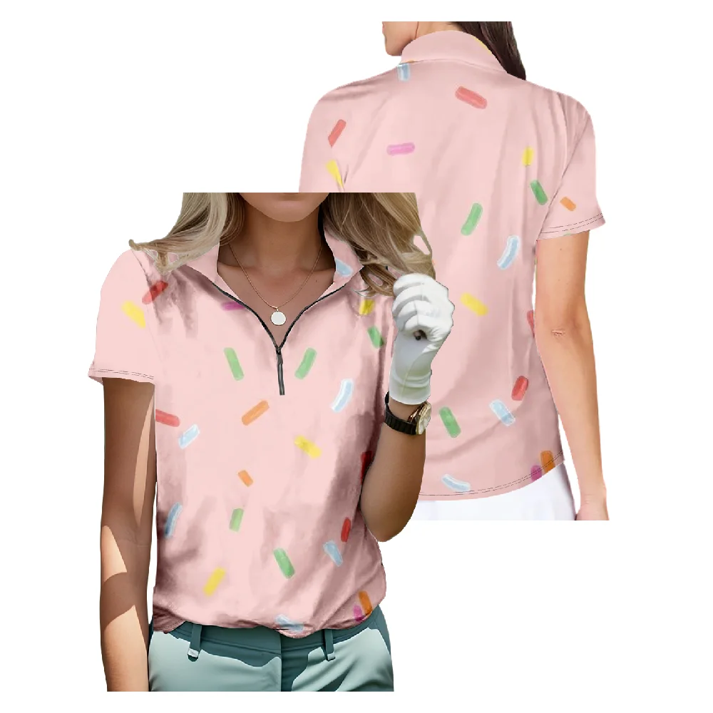 

Sprinkles Design Short Sleeve Golf Shirt Breathable Quick Dry Half Zip Tops Fashion Streetwear Women Sportswear