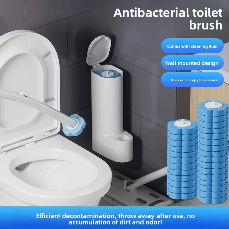 

Disposable Toilet Brush Set with Replaceable Heads & Freshening Tablets, Wall-Mounted Odor-Eliminating Bathroom Cleaner, Wholesa