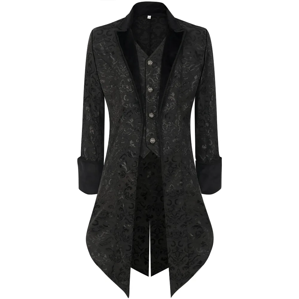 Black Color Men's Steampunk Retro Tailcoat Jacket Gothic Victorian Era Frock Uniform Cosplay Halloween Costumes