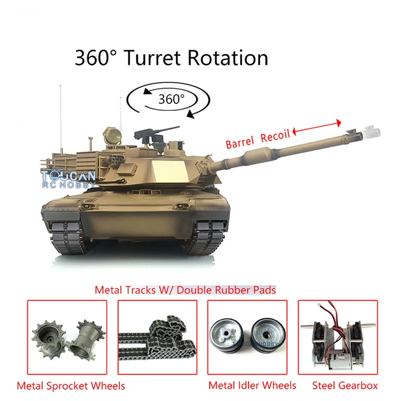 1/16 Scale Heng Long 7.0 Abrams Radio Controlled Tank Model 3918 360° Turret Barrel Recoil Metal Tracks RC Toy TH17801