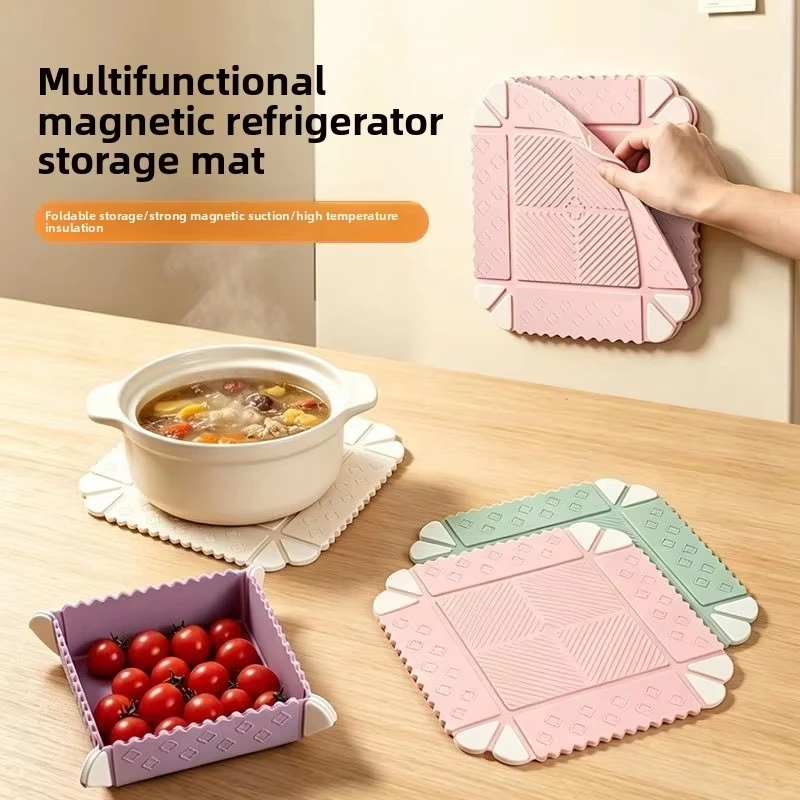 Practical Silicone Anti Scalding Mat Non Slip Easy To Clean Heat Insulation Pad Magnetic Foldable Storage Basket Dining Table