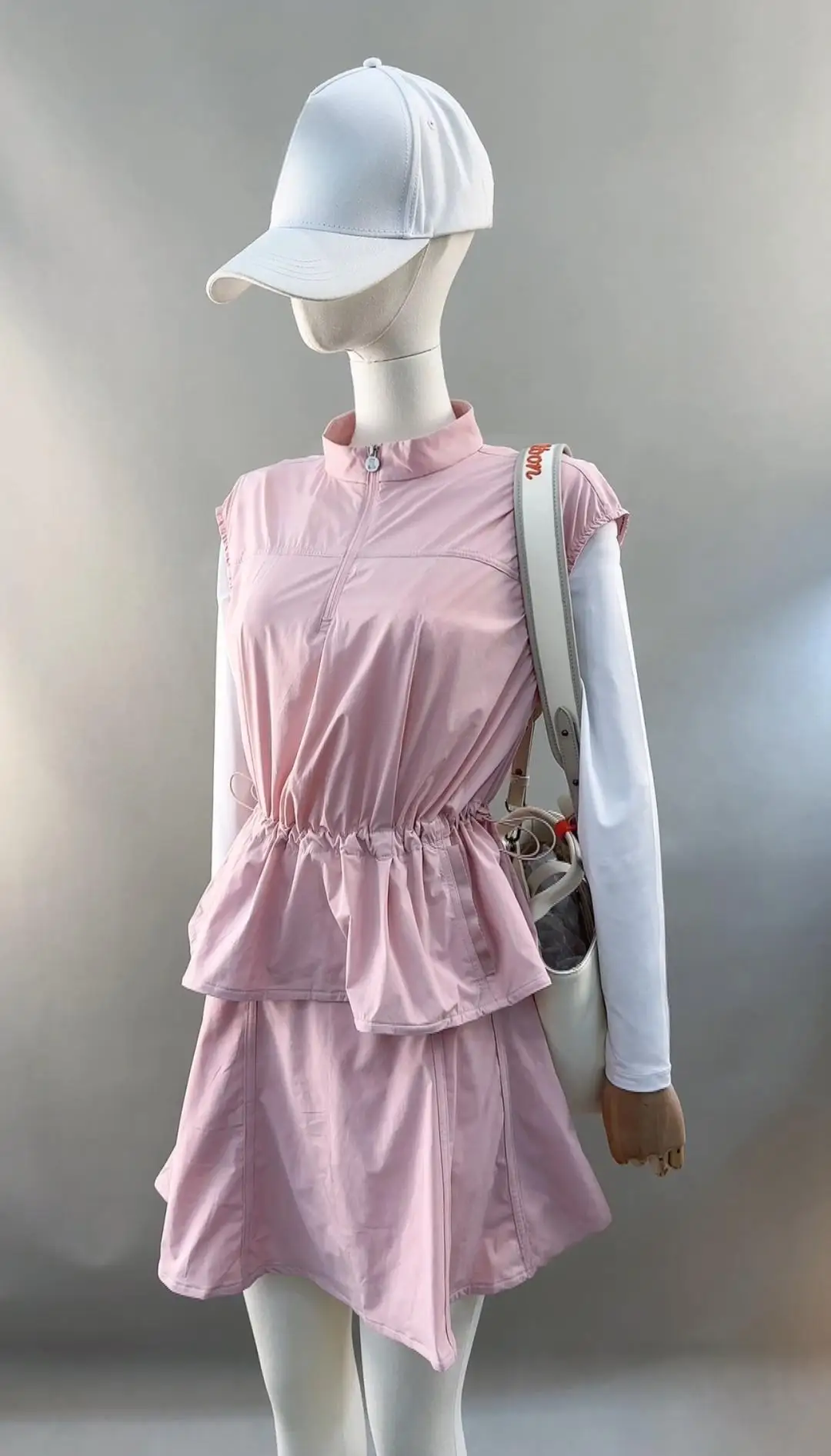 2026 New Women Golf 2Pcs Set Stand Collar Half Zip Sunscreen Jacket Pleated Skirt Lightweight Quick Dry Sports Outfit