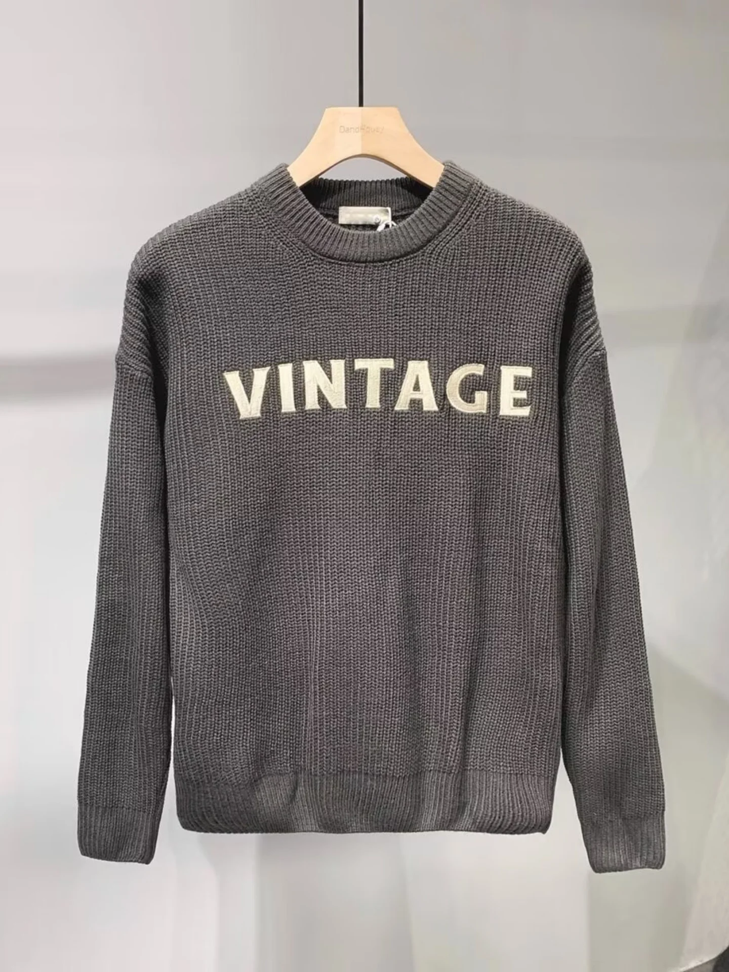 

Мужской круглый вязаный свитер с буквенным принтом, облегающий, осенне-зимний, модный брендовый базовый повседневный трикотаж