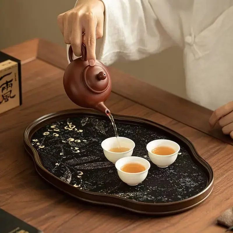 Guofeng Retro Bamboo and Wood Tea Tray Dry Brewing Tray Home Outdoor Portable Brewing TeaTray Gifts Exquisite TeaSet Accessories