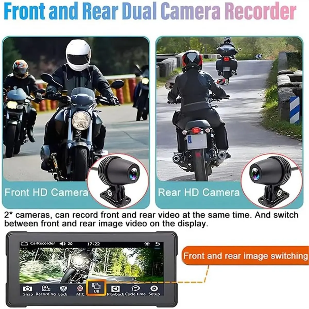 N05R 6.86 Inch Portable Motorcycle DVR Wireless Carplay Android Auto Touchscreen Waterproof Monitor GPS Navigation Dash Cam