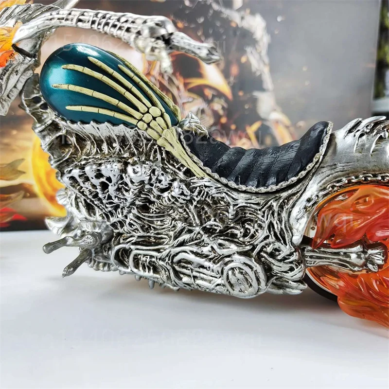 Ghost Rider mit Motorrad Figur zum 85. Jubiläum, Leuchtende Flammen-Effekt Glühende Motorrad-Sammlerfigur Modell Spielzeug 38CM – Detail 22
