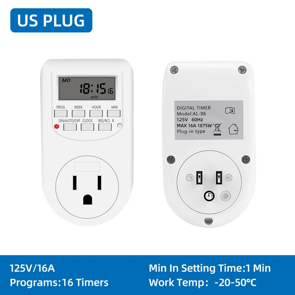 1pc Digital Timer Switch 12/24 Hour Programmable Socket Plug Kitchen Control Personal Care Home Appliance Accessories