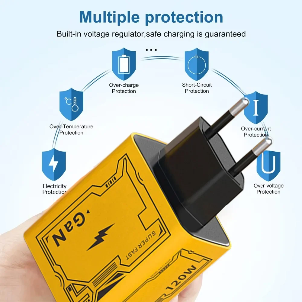 120W Fast Charger 4 prots Type-C PD Quick Charge Charger EU/US Plug Quick Charge USB 3.0 Charger Adapter For iPhone Samsung 2025