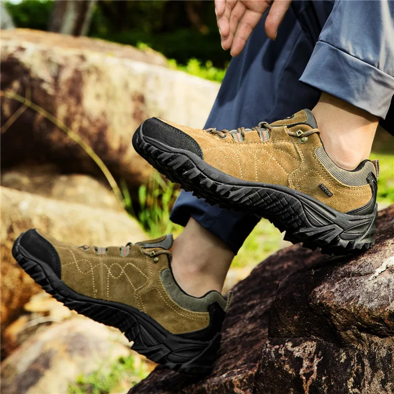 Zapatos de senderismo al aire libre para hombre, zapatillas de Trekking de cuero de vaca, antideslizantes, duraderas, deportivas, escalada, caza,