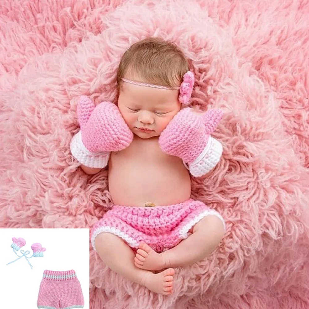 2pcs/set Newborn Baby Boxing Dress Up Costume Girl Crochet Knit Costume Photography Prop Outfits Newborn Photo Props Baby Gift