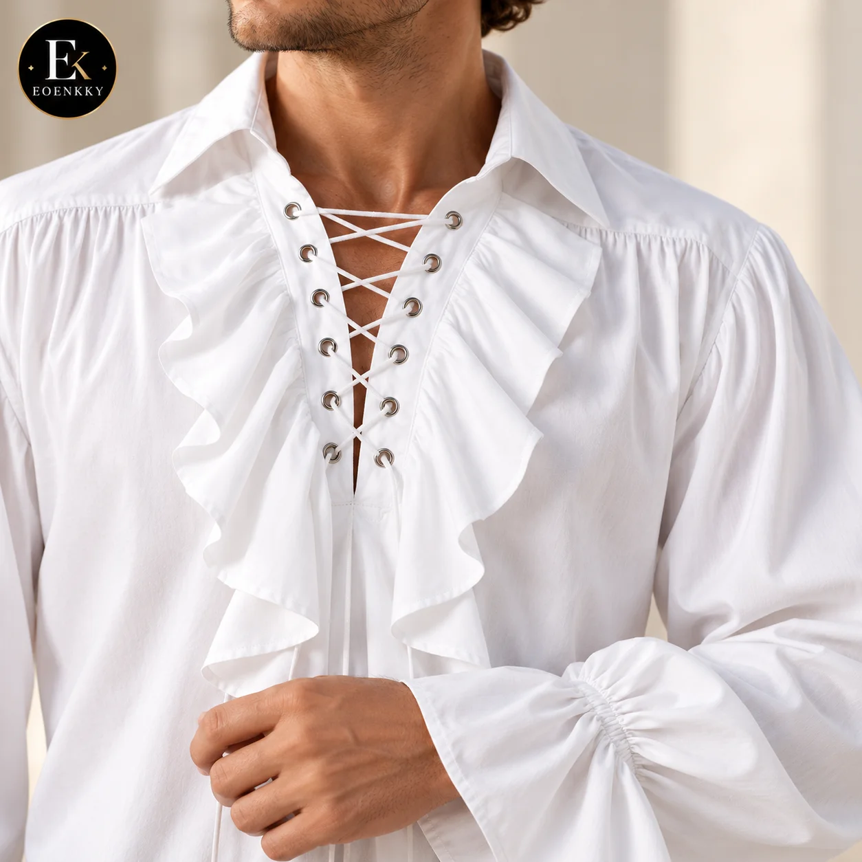 男性用、ルネサンス風海賊シャツ、中世風、ヴィクトリア朝風、フ - Medieval Gothic Lace Up Pirate Shirt のレビューと価格