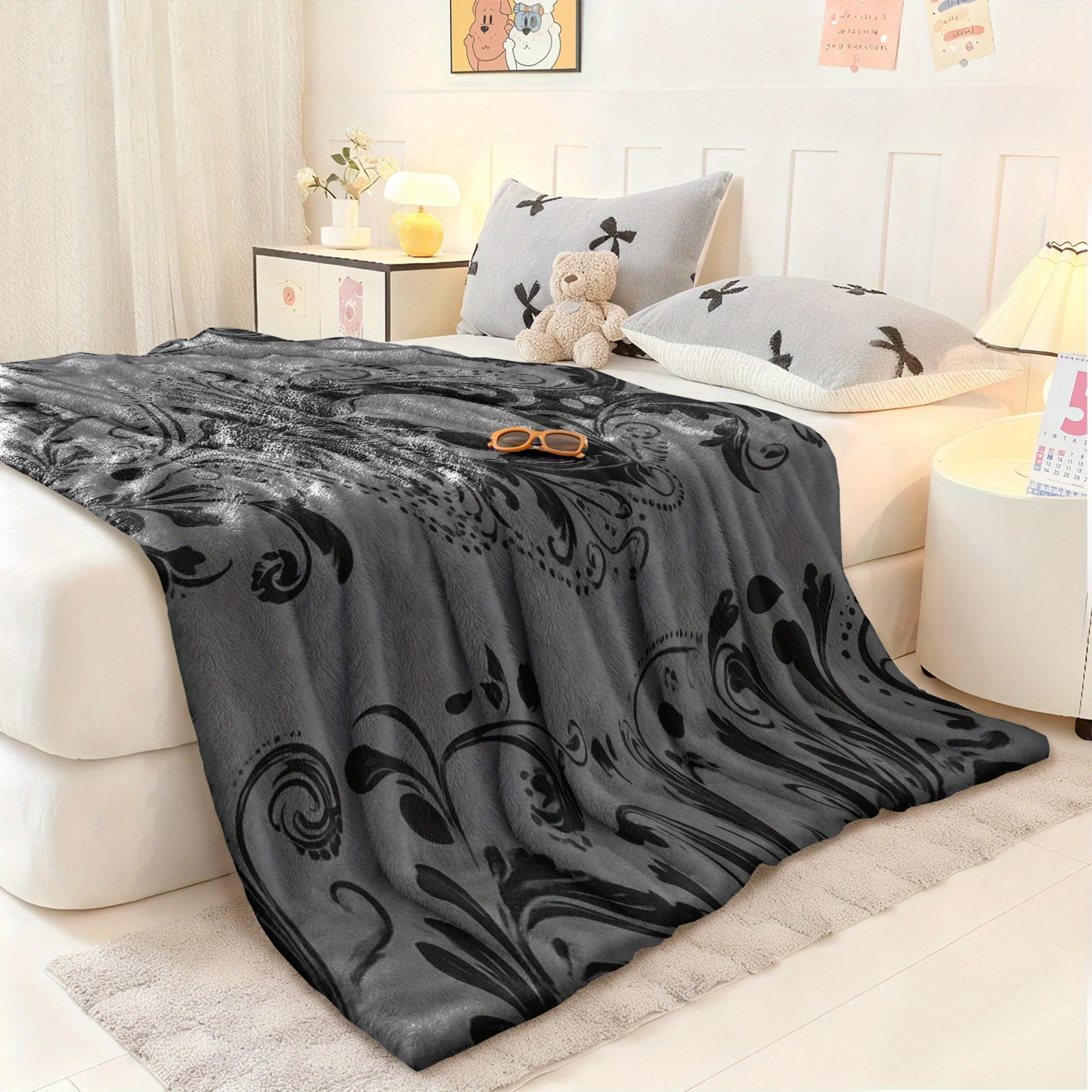 Gothic Skull Throw Blanket Microfiber Fleece Decorative Fall Autumn Home Decor Giant Print Skeleton Baroque Throw Shawl Cozy