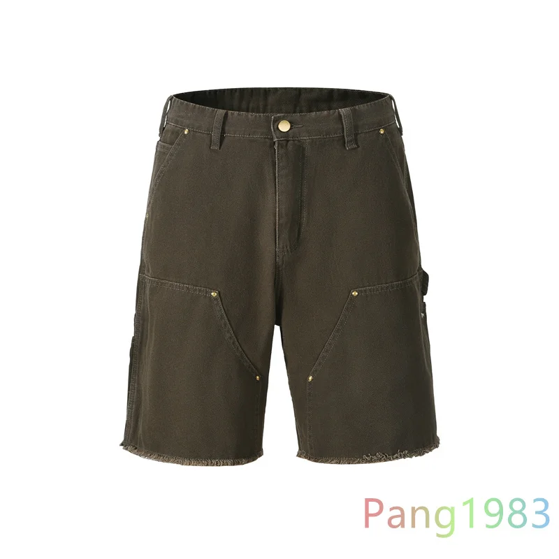 

2024ss New Green Workwear Denim Shorts Men Women High Quality Loose Straight Casual Shorts