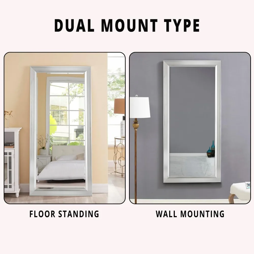 مرآة أرضية كاملة الطول 66 × 32 - مرآة قائمة كبيرة لغرفة النوم أو غرفة الملابس أو المدخل - مائل أو مثبتة على الحائط