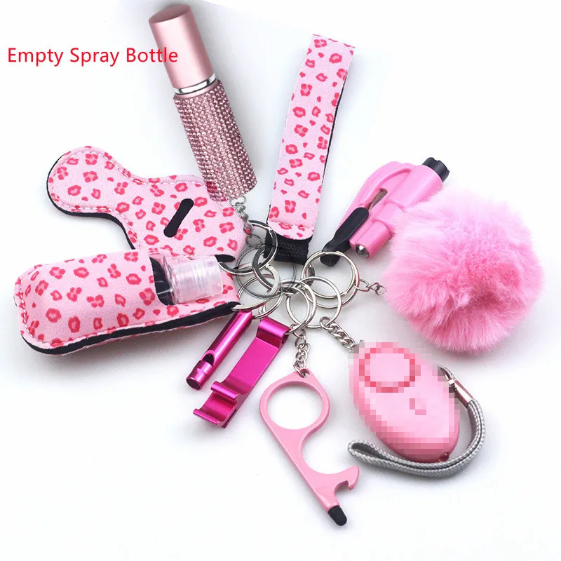 

11pcs Self-Defence Keychain Set With EMPTY Pepper Spray Bottle Emergency Alarm Girl's Safety Protection Jewelry Set For Women