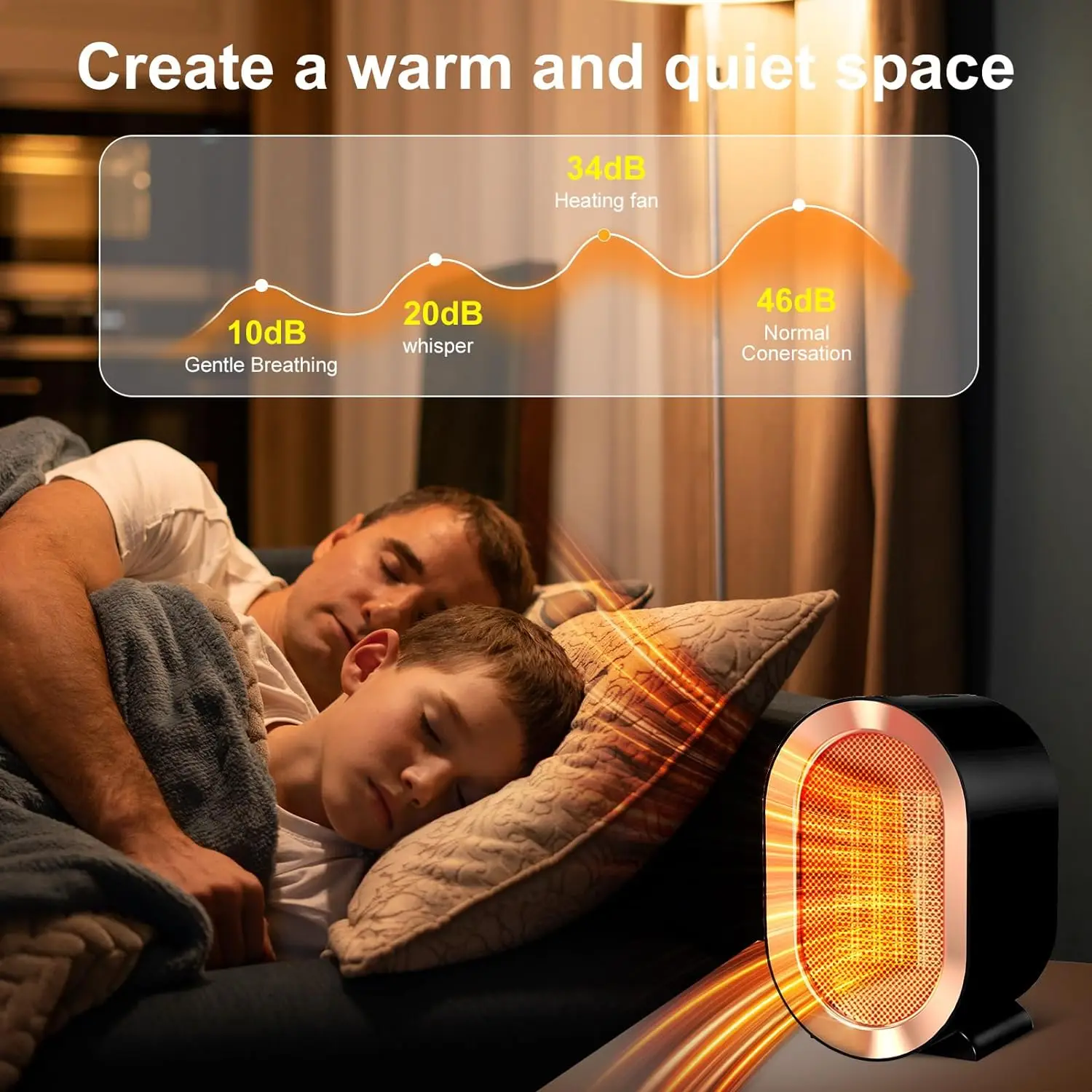 Aquecedor elétrico portátil para quarto, aquecimento rápido, banheiro, sala de estar, escritório, desktop, cerâmica PTC, ventilador de ar quente, 1200W, inverno