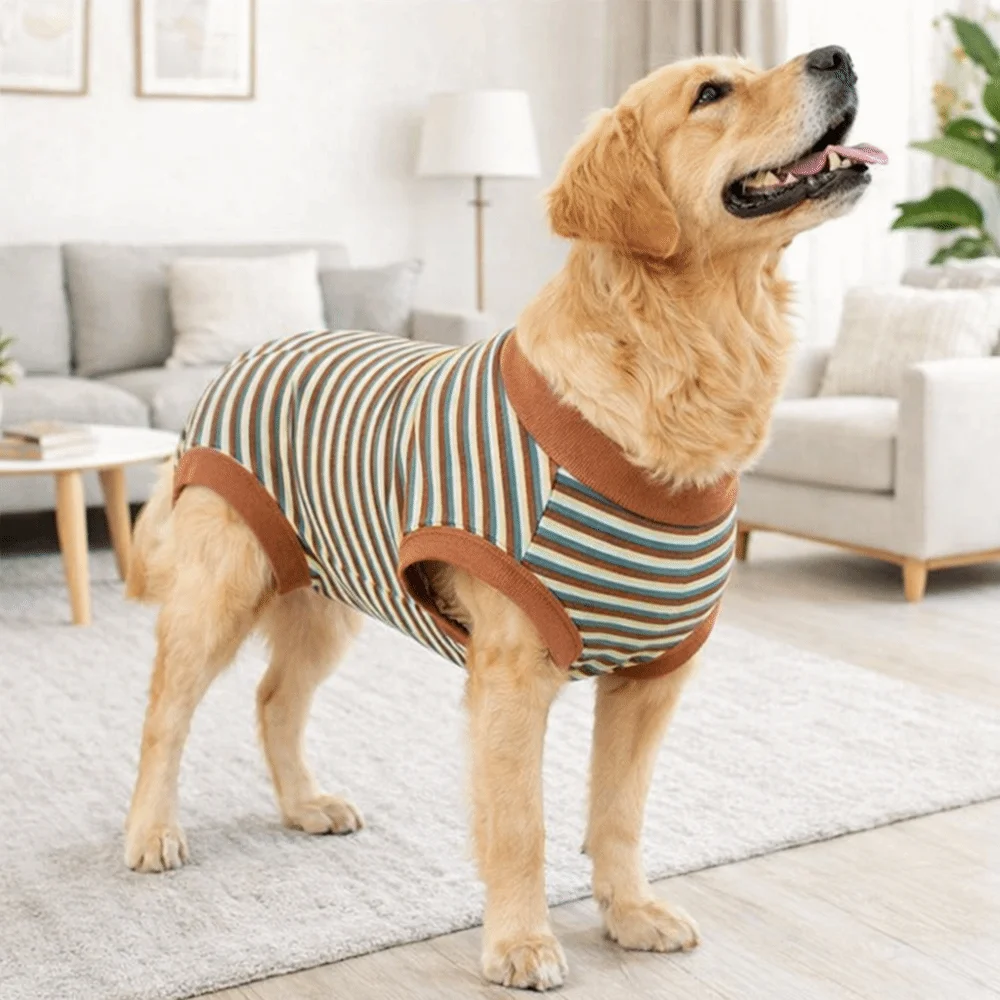 Dog Bodysuit Striped Dog Sterilization Suit Warm Comfortable Dog Recovery Clothes Washable Post-Operative Suit Female Spay