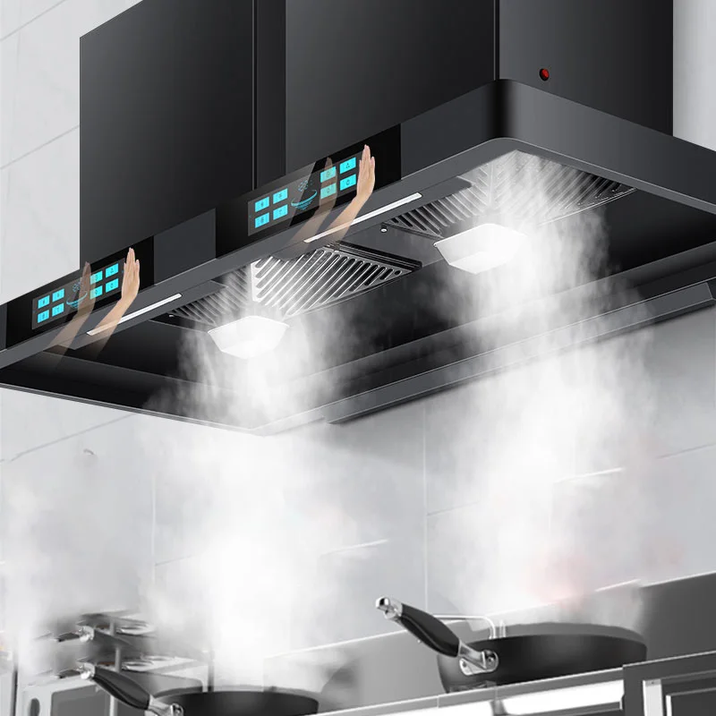 Campana extractora comercial con Panel de cristal negro, doble Motor, gran succión, fuerte máquina para fumar, Campana extractora personalizada para cocina
