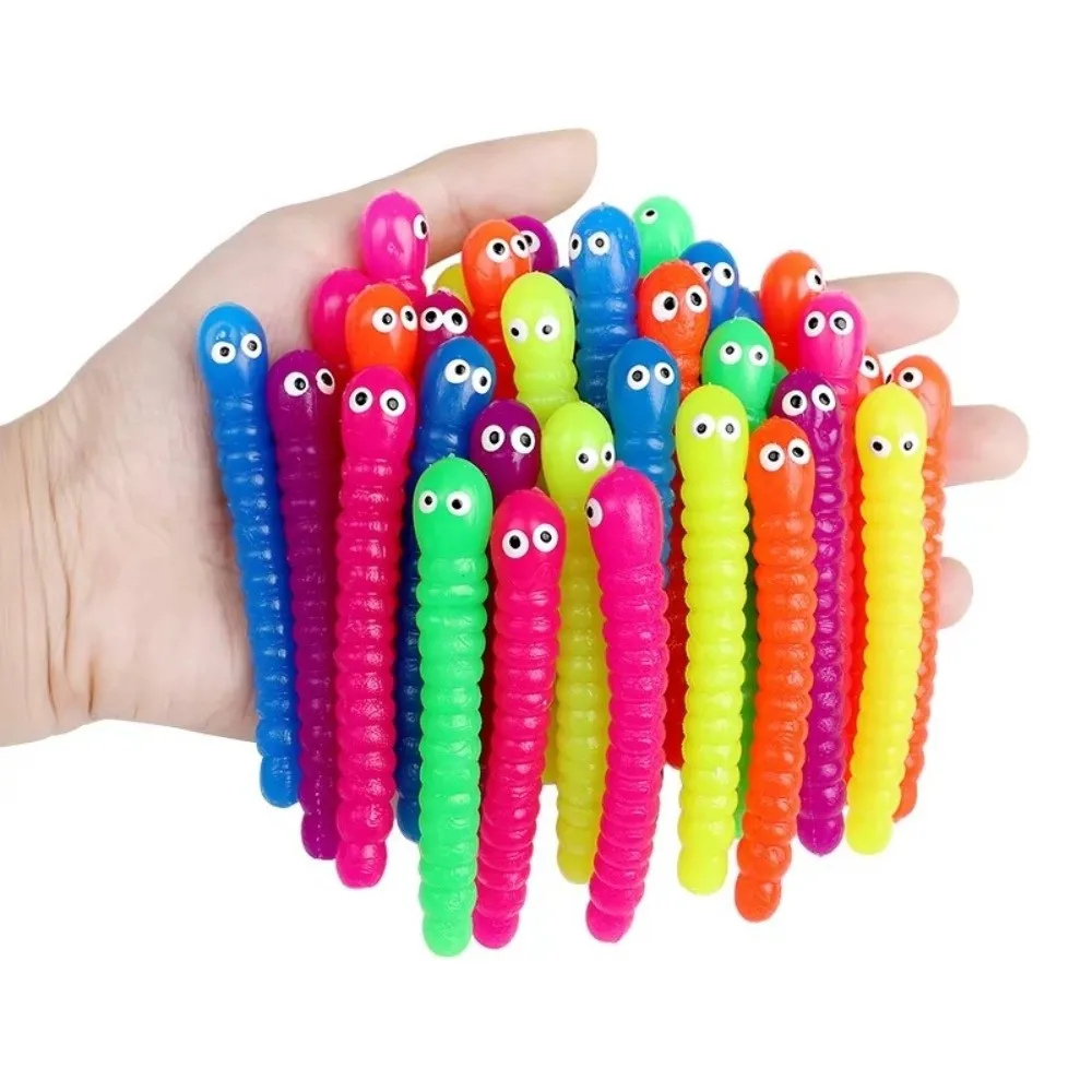 5/12Pcs New Colorful Caterpillars Fidget Toy Soft Caterpillars Anti Stress Release Stretch String Squeeze Toy Kids